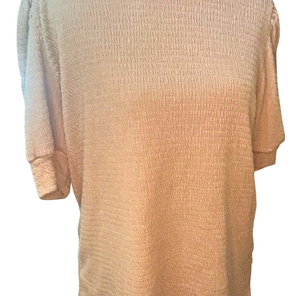 Acting Pro Women's Tan Smocked Puff Sleeve Top Size Medium - Picture 2 of 2